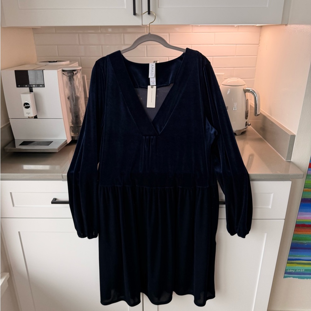 Anthropologie Amadi Greta Velvet Dress Navy sz XL NWT
